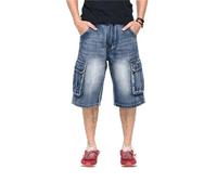Men's Denim Shorts Cargo Multi-pocket Baggy Five-Point Jeans Shorts Fat Large Size Denim Shorts,Blue,38