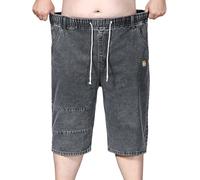 Mens Denim Shorts Elasticated Waist Stretch Jean Shorts Men With Drawstring Relaxed Fit 3/4 Length Shorts Soft Comfortable Summer Casual Big And Tall Half Pants For Daily Wear Outdoor Activities