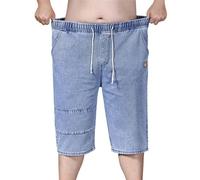 Mens Denim Shorts Elasticated Waist Stretch Jean Shorts Men With Drawstring Relaxed Fit 3/4 Length Shorts Soft Comfortable Summer Casual Big And Tall Half Pants For Daily Wear Outdoor Activities