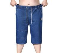 Mens Denim Shorts Elasticated Waist Stretch Jean Shorts Men With Drawstring Relaxed Fit 3/4 Length Shorts Soft Comfortable Summer Casual Big And Tall Half Pants For Daily Wear Outdoor Activities