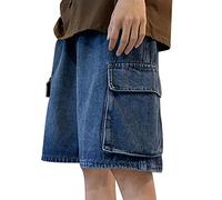 Mens Denim Shorts Knee Length,Mens Cargo Shorts,Baggy Wide Leg Jeans With Multiple Pockets,Summer Bermuda Shorts With Adjustable Waist Drawstring Cord,Performance Denim Half Pants For Outdoors