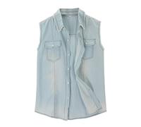 Mens Denim Sleeveless Shirt, Sleeveless Denim Shirt For Men Lightweight Button Down Jean Vest Breathable Waistcoat With Frayed Cut Off Sleeveless Look Classic Cowboy Gilet Jackets Stylish Streetwear