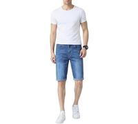 Mens Denim Stretch Shorts Slim Fit Cotton Elastane Short Jeans Zip Fly Button Casual Summer Holiday Designer Short Pants with Belt Loops Light Blue 34W