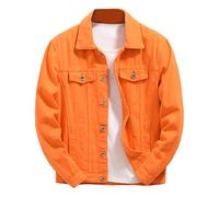 Men's Denim Trucker Jacket Washed Loose Long Sleeve Button Down Jean Jacket Coat Outwear, orange, 5XL