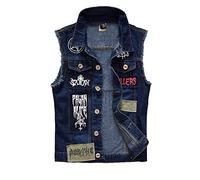 Men's Denim Vest Fashion Patch Rock Style Ripped Frayed Denim Waistcoat Vintage Biker Gilet Lapel Sleeveless Cowboy Jacket