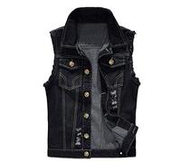 Men's Denim Vest Jacket, Casual Slim Sleeveless Gilet, Ripped Lapel Denim Coat, Classic Vintage Cowboy Waistcoat Outwear with Pockets for Punk Motorcycle Biker Western Style Summer Button Vest Top