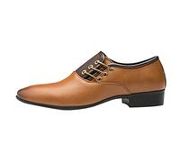 Mens Derby Lace-Up Leather Formal Shoes Classical Leather Shoes Men PU Rubber Sole Block Heel Work for Business Office Walking Brogues Wedding (Yellow, 8)