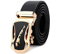 Mens Designer Belts Genuine Leather Belt Jaguar Business Suits Casual Reversible Buckle with Automatic Buckle Ratchet (Fit 40”-42“(110cm) Waist, Gold)