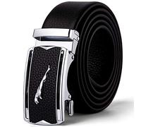 Mens Designer Belts Genuine Leather Belt Jaguar Business Suits Casual Reversible Buckle with Automatic Buckle Ratchet (Fit 45”-47“(120cm) Waist, Silver1)