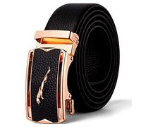 Mens Designer Belts Genuine Leather Belt Jaguar Business Suits Casual Reversible Buckle with Automatic Buckle Ratchet (Fit 45”-47“(120cm) Waist, Gold1)
