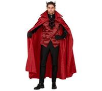 Mens Devil Costume Red Cape Vest Shirt Gloves Halloween Fancy Dress Outfit