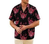 Mens Devil Print Short Sleeve Shirts - Cooling Breathable Beach Shirts Summer Hawaiian Shirts Short Sleeve Funky Summer Shirt Lightweight Holiday Shirt Funny Street Clothing Button Up Shirt Black