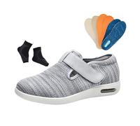 Mens Diabetic Edema Shoes, Summer Breathable Adjustable Orthopedic Diabetic Shoes for Men, Fattening and Widening Rubber Sole Non-Slip Walking Sneakers, for Elderly Plantar Fasciitis(Light Gray,8 UK)