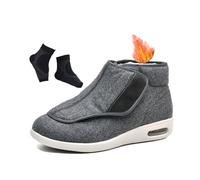 Men's Diabetic Shoes, Winter Warm Fur Lined Wide Fit Trainers Adjustable Men High Boots, Stylish Easy on Non-Slip Feet Walking Edema Wide Sneakers, for Swollen Feet Plantar Fasciitis(Grey,11.5 UK)