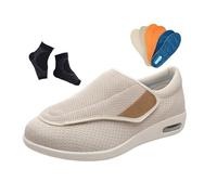 Mens Diabetic Slippers, Men Diabetic Edema Shoes Extended Widths Lightweight Walking Sneakers, Comfort Edema Shoes, for Elderly Outdoor for Neuropathy Swollen Swollen Feet, Relief(Off-White,7.5 UK)