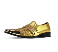 Mens Diamante Chain Metal Pointed Toe Shoes Gents Slip on Wedding Party Luxury Shoes UK Sizes 6-11 Gold