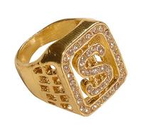 Mens Diamante $ Ring Accessory for 70s Elvis Vegas Fancy Dress
