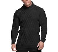 Mens Diamond Knit Pullover Sweater Stylish Lightweight Jumper Men Knitwear Shawl Collar Turtleneck Sweaters Black