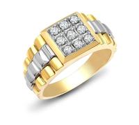 Men's Diamond Ring, White and Yellow Gold, 9ct Two Colour Gold, Round Brilliant Cut, 0.50ct (S)