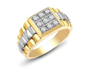 Men's Diamond Ring, White and Yellow Gold, 9ct Two Colour Gold, Round Brilliant Cut, 0.50ct (Z)
