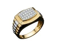 Men's Diamond Signet Ring in White and Yellow Gold, Watch Strap Design, 9ct Two Colour Gold, 0.50ct Round Brilliant Cut Diamond (P)