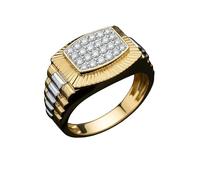 Men's Diamond Signet Ring in White and Yellow Gold, Watch Strap Design, 9ct Two Colour Gold, 0.50ct Round Brilliant Cut Diamond (V)