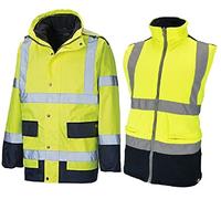 Mens Dickies 3 in 1 Hi Vis Jacket Waterproof + Fleece Bodywarmer Liner Hood Reflective Tape Coat EN471 Yellow SA7006 (XXX-LARGE)