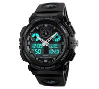 Men's Digital Analog Sports Military Watches Waterproof Outdoor LED Backlight Display Alarm Stopwatch (Black)