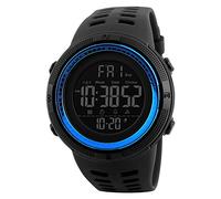 Men's Digital Sport Watch Led Quartz Wrist Watch with Alarm Stopwatch Dual Time Zone Countdown EL Backlight Calendar Date Watches (Black-Blue)