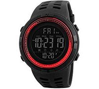 Men's Digital Sport Watch Led Quartz Wrist Watch with Alarm Stopwatch Dual Time Zone Countdown EL Backlight Calendar Date Watches (Black-Red)