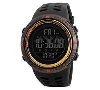 Men's Digital Sport Watch Led Quartz Wrist Watch with Alarm Stopwatch Dual Time Zone Countdown EL Backlight Calendar Date Watches (Black-Gold)