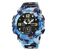 Men's Digital Sports Watch, 3 Time Zones, Chronograph, Alarm, LED Light, Waterproof 50M, Date and Week Display, Dual Time Outdoor Wristwatch(Blue camo)