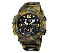 Men's Digital Sports Watch, 3 Time Zones, Chronograph, Alarm, LED Light, Waterproof 50M, Date and Week Display, Dual Time Outdoor Wristwatch(Green camo)