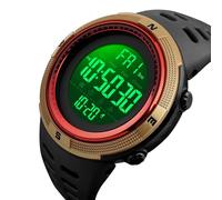 Men's Digital Sports Watch 50M Water Proof LED Backlight Stopwatch Alarm Clock Dual Time Zones for Workouts Resin PC PU (Gold Red)