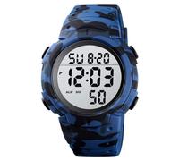 Mens Digital Sports Watch LED Screen Large Face Military Watches for Men Waterproof Casual Luminous Stopwatch Alarm Simple Army Watch, Blue Camouflage, sport