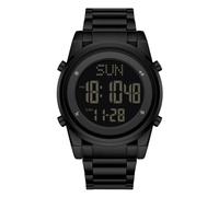 Mens Digital Watch for Men Wrist Watches LED Minimalist Stainless Steel Waterproof Stopwatch (Black)
