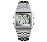 Mens Digital Watch Stopwatch with Alarm World Time Date Week Metal Band Outdoor Business Wristwatch