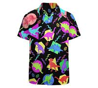 Men's Dinosaur Hawaiian Shirts Casual Button Up Short Sleeves Printed Shirt Party Outfit Funny Beach Costumes, Dinosaur-2, XL