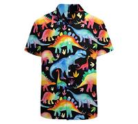 Men's Dinosaur Hawaiian Shirts Casual Button Up Short Sleeves Printed Shirt Party Outfit Funny Beach Costumes, Dinosaur-1, XXXXL