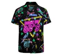 Men's Dinosaur Hawaiian Shirts Casual Button Up Short Sleeves Printed Shirt Party Outfit Funny Beach Costumes, Black-Back to 80s, XL