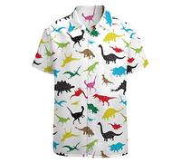 Men's Dinosaur Hawaiian Shirts Casual Button Up Short Sleeves Printed Shirt Party Outfit Funny Beach Costumes, Dinosaur-3, XL