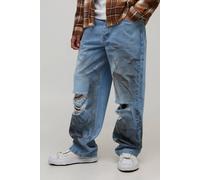 Men's Dirty Wash Ripped Knee Relaxed Fit Jeans | Light Wash | Size 28 | BOOHOOMAN