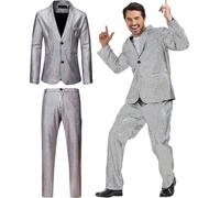 Men's Disco Outfit - 2 Piece Sequin Blazer Metallic Slim Jacket and Pants 70s 80s Party Shiny Costume Fashion Suit (Color : Silver, Size : S)