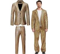Men's Disco Outfit - 2 Piece Sequin Blazer Metallic Slim Jacket and Pants 70s 80s Party Shiny Costume Fashion Suit (Color : Gold, Size : M)