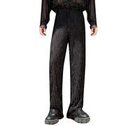 Men's Disco Paillette Trousers, Men's High Waist Casual Solid Colour Chic and Elegant Versatile Loose Fit Streetwear Pants for Carnival Party Club