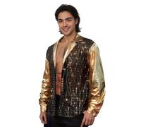 Men's Disco Shirt Sequin Metallic Gold Shimmer Button Down Top 70s 80s Retro Party Costume Rave Cosplay Performance Top Long Sleeves Nightclub Shirt Halloween Fancy Dress, Festival Glam Rock Outfit