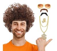 Mens Disco Wig,Men's Curly Wigs - 6-Piece Men's Curly Wigs, Authentic 70s Disco Costumes, Vintage Outfits For Men, Interesting Look For 60s Hippies Costume