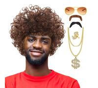 Mens Disco Wig | Wig For Cosplay Party | 6-Piece Men's Curly Wigs, Authentic 70s Disco Costumes, Vintage Outfits For Men, Interesting Look For 60s Hippies Costume