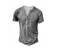Mens Distressed Henley Shirts Front Placket Retro Long Sleeve Tee Shirts Casual Button Down Washed T-Shirts for Men, 1-light Grey, XL