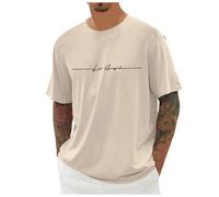 Men's Distressed Henley Shirts Regular-Fit Long-Sleeved Shirt Premium Plain Crew Neck Oversized Short Sleeves T-Shirt Casual V-Neck Button Tee Gift for Him Sleeve Top Outdoor Hiking Walking Beige